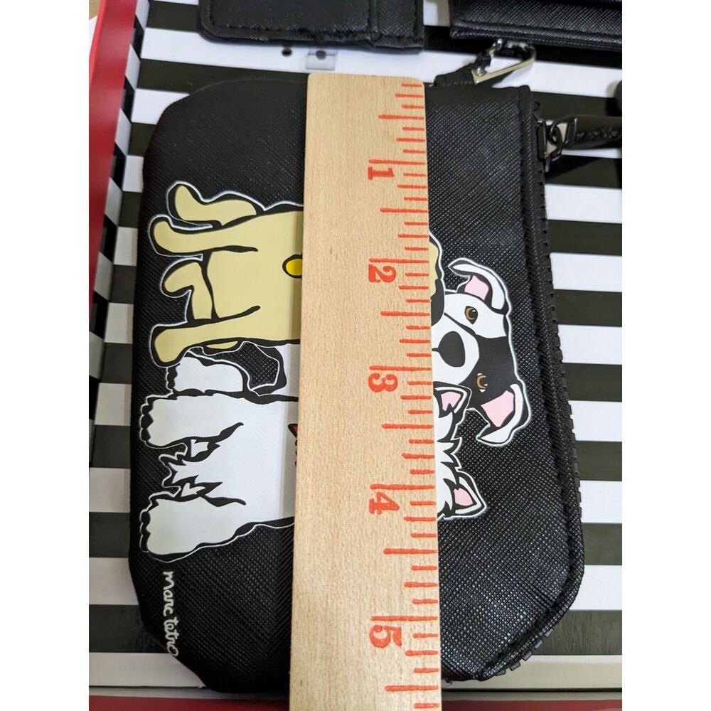 Marc Tetro Wallet 4 Piece Set Black Dogs Coin Purse Luggage Tag Passport PUPPIES - Picture 4 of 5